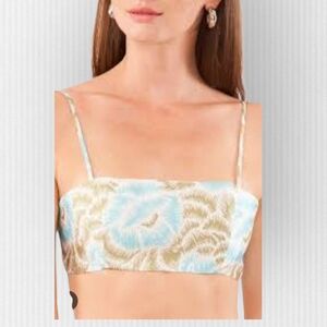 1. STATE Cropped Top Sketched Floral‎ Print Round Twill Square Neck Sleeveless